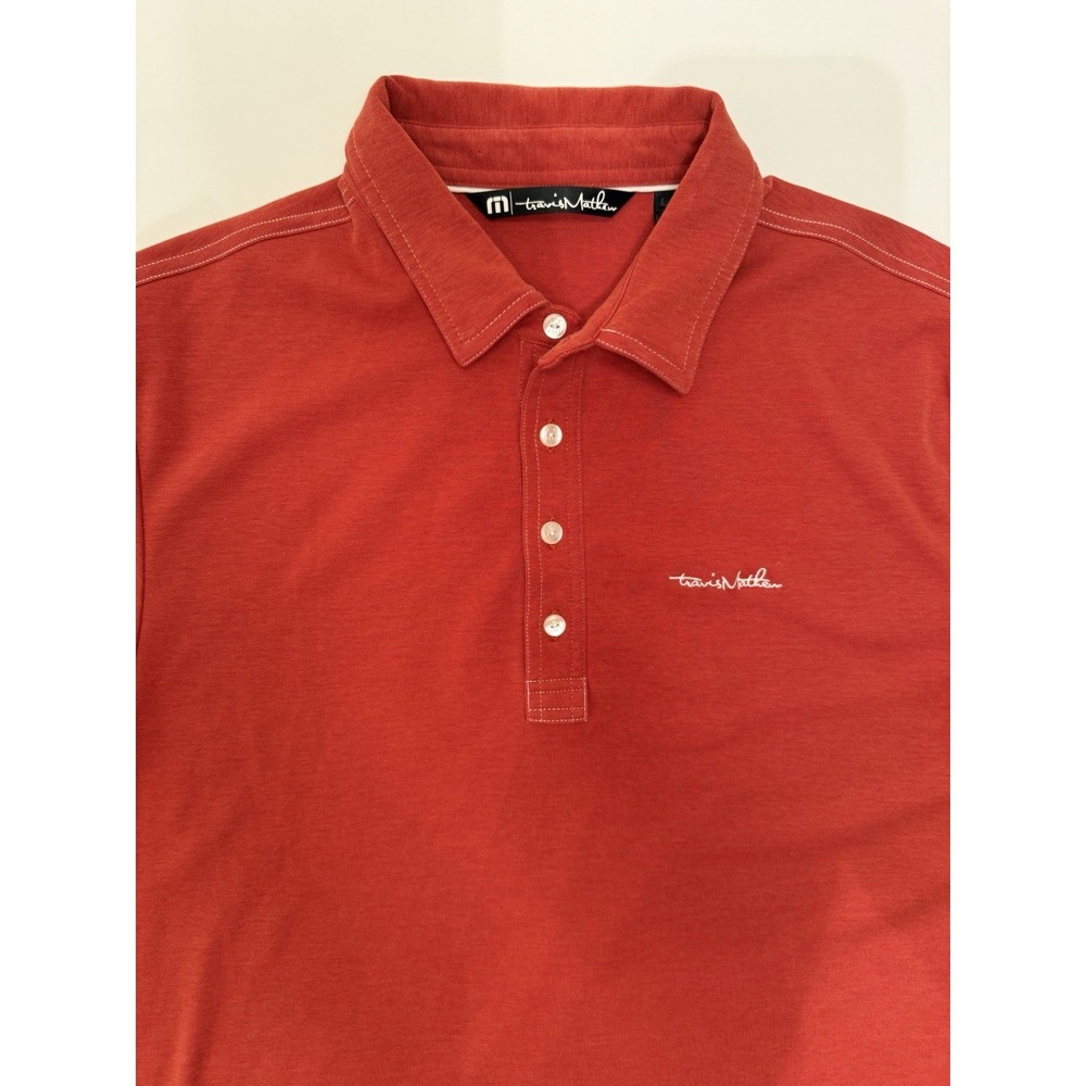 Travis Mathew Golf‎ Polo Shirt Mens Reddish Orange Pima Cotton Polyester Size L